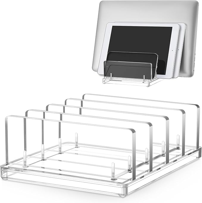 Chunful Adjustable Vertical Laptop Stand for Desk, Acrylic 4 Slot Laptop Holder Desktop, Invisible Desktop Notebook Dock for Notebook Computer, All Gaming Laptops up to 17''