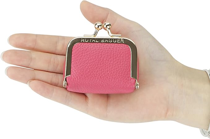 Royal Bagger Genuine Cow Leather Mini Jewelry Box Women's Coin Purse Solid Color Kiss Lock Change Pouch Casual Style Small Storage Bag for Women 1894 (Lake Green)