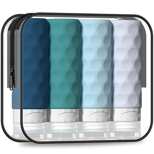 Silevoler Travel Bottles for Toiletries, 4pcs Tsa Approved 3oz Travel Size Containers, BPA Free Leak Proof Premium Silicone Bottles, Refillable Liquid Squeezable Accessories W/Toiletry Bag(Mint)