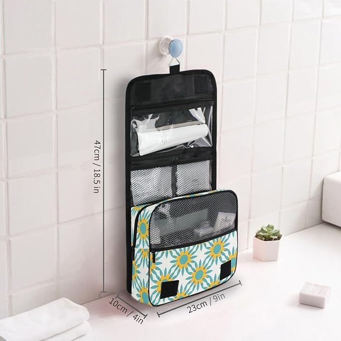 Hanging Travel Toiletry Bag Sunflowers Starburst Turquoise Kit Makeup Case Cosmetics Organizer for Men Women