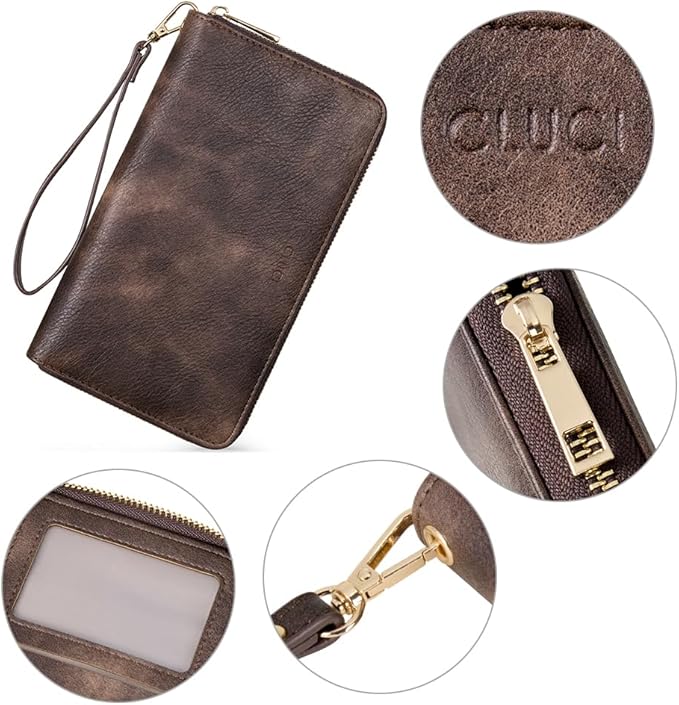 CLUCI Women Wallet Large PU Leather Wristlet Purse for Women RFID Blocking Zip Around Card Holder Ladies Travel Clutch | RFID, Bifold, Wristlet, Large