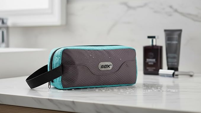 GOX Small Travel Toiletry Bag, Dopp Kit Case For Men, Multifunction Organizer Pouch (Grey/Sky Blue)