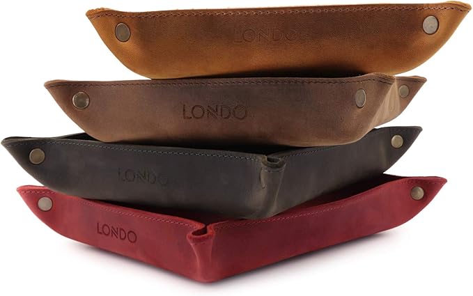 Londo Genuine Leather Tray Organizer - Practical Lightweight Water Resistant Computer Table Desk Storage Box for Wallets, Watches, Keys, Coins, Cell Phones and Office Equipment