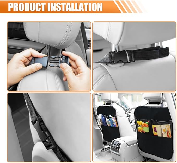 2PCS Car Backseat Organizer - Vehicle Seat Back Protector Kick Mats for Kids - Waterproof Car Back Seat Cover with 2 Storage Pockets - Road Trip Essentials Travel Accessories for Car SUV Truck