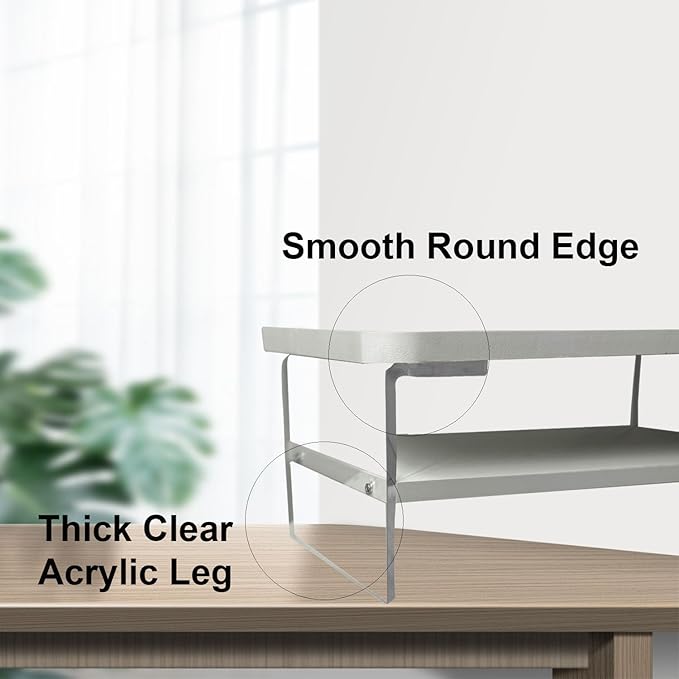 TINOMAR Monitor Stand Riser, 2 Tier Wood and Acrylic Computer Monitor Stand Riser for Desk for iMac, PC, Laptop, Ergonomic White Monitor Stand for Home and Office, 15.75 Inch