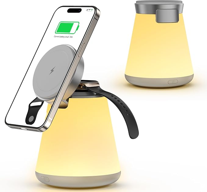 2 in 1 Wireless Charging Station with Night Lamp for Apple Samsung Magnetic Charger, 15W Foldable Portable Wireless Charging Stand for iPhone 17 16 15 14 13 12 Pro Max, Apple Watch