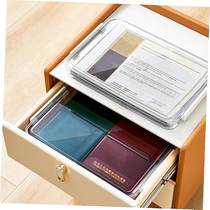 Ciieeo Stackable Small Plastic Storage Box with Lid, Document Organizer File Folder Case for Office Desktop Paper and Document Storage