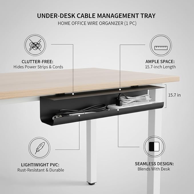 Under Desk Cable Management Tray, 15.7 Inch PVC Wire Organizer Basket for Power Strips and Cords, Home Office Storage Solution (1 Pack)