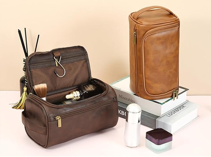 Toiletry Bag for Men, Personalized Travel Shaving Dopp Kit Water-resistant Bathroom Toiletries Organizer PU Leather Cosmetic Bags