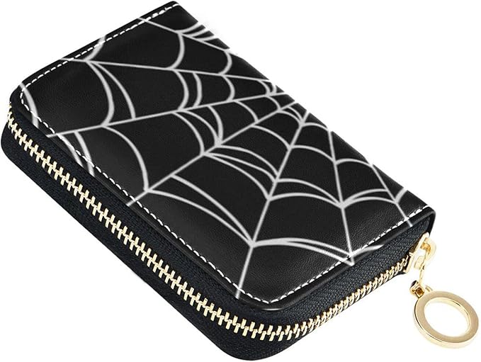 Spider Web RFID Credit Card Holder Wallets Accordion for Women Leather Zipper Card Case Accordion Wallet for Ladies Girls