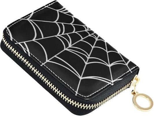 Spider Web RFID Credit Card Holder Wallets Accordion for Women Leather Zipper Card Case Accordion Wallet for Ladies Girls