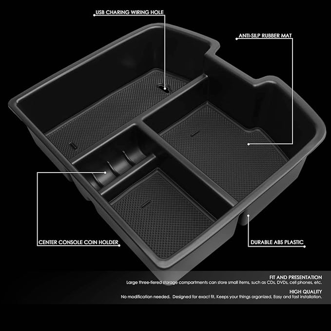 DNA MOTORING Center Console Organizer Tray Compatible with 07-14 Silverado Sierra 1500 2500HD 3500HD, Armrest Storage Box, ZTL-Y-0018