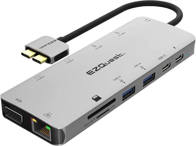 USB C Hub 13 in 2 with 2 HDMI 4K, VGA, 1GBS Ethernet, 2USB A 3.0 Ports, 2 USB A 2.0 Ports, SD/Mico SD and Audio Port for Work and Travel - for MacBook Pro & Air