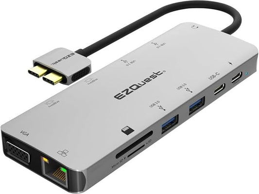 USB C Hub 13 in 2 with 2 HDMI 4K, VGA, 1GBS Ethernet, 2USB A 3.0 Ports, 2 USB A 2.0 Ports, SD/Mico SD and Audio Port for Work and Travel - for MacBook Pro & Air
