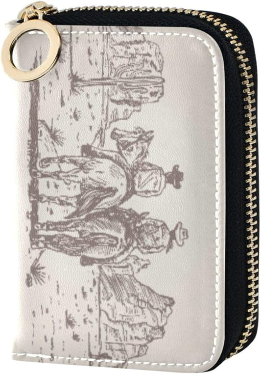 Western Desert Cowboy RFID Credit Card Holder Wallets Accordion for Women Leather Zipper Card Case Accordion Wallet for Ladies Girls