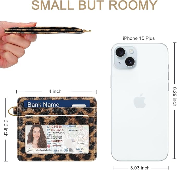 Slim Minimalist Pocket Credit Card Holder Wallet RFID Blocking Lightweight Thin Small Cute Card Cases,Leopard