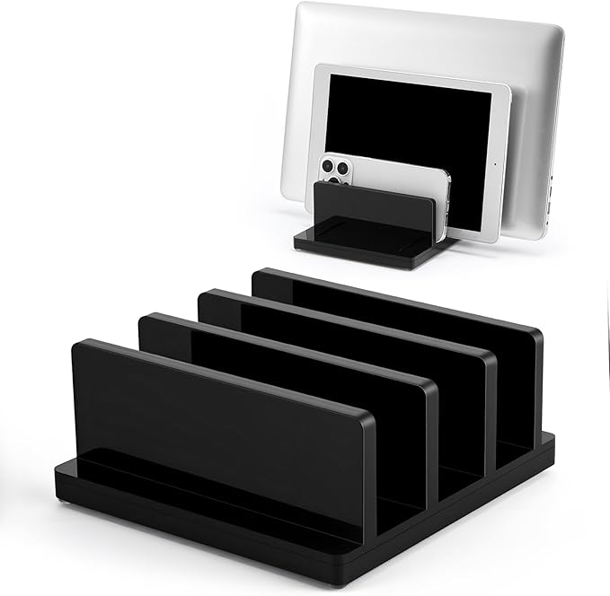 Chunful Adjustable Vertical Laptop Stand for Desk, Acrylic 3 Slot Laptop Holder Desktop, Invisible Desktop Notebook Dock for Notebook Computer, All Gaming Laptops up to 17''