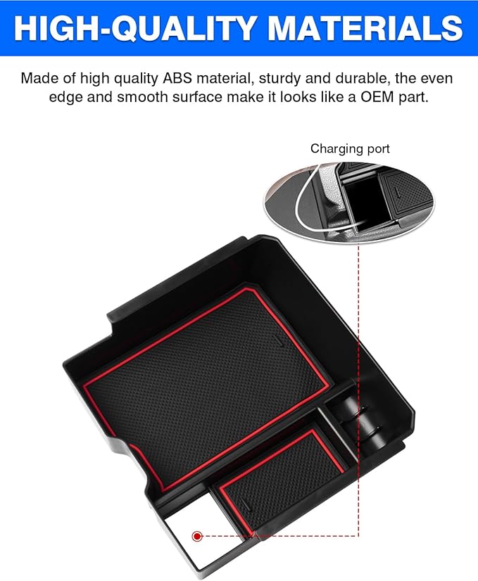 Autorder Center Console Organizer for 2024 2025 2026 Ford Ranger Accessories Armrest Storage Box Secondary Insert Tray with 2 Color Mats (ONIF FIT Electric handbrake Version)