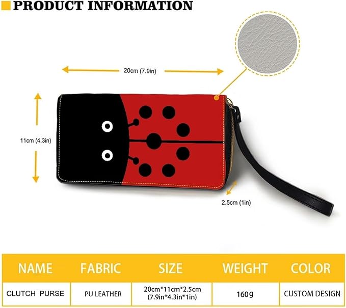 Bulopur Ladybugs Print Womens Wristlet Wallet PU Leather Waterproof Ladies Purses Handbag Zip Around Coin Cash Clutch Card Organizers Gifts for Girlfriend