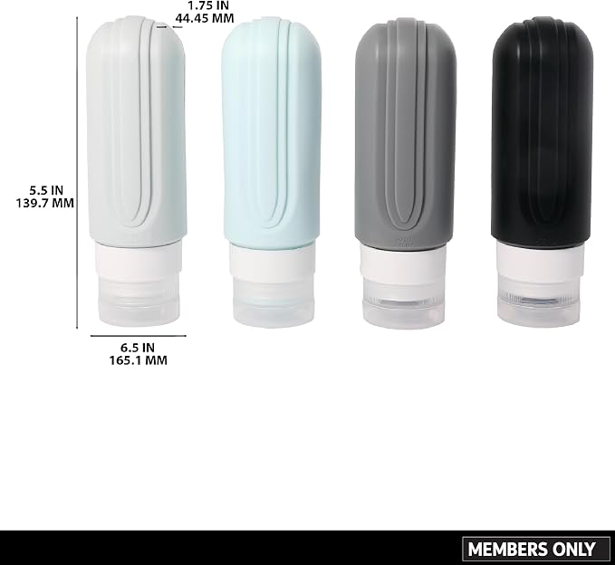 Members Only 4-Piece Leakproof Silicone Travel Bottles, Travel Size Containers Toiletry Bottles, Traveling Essentials