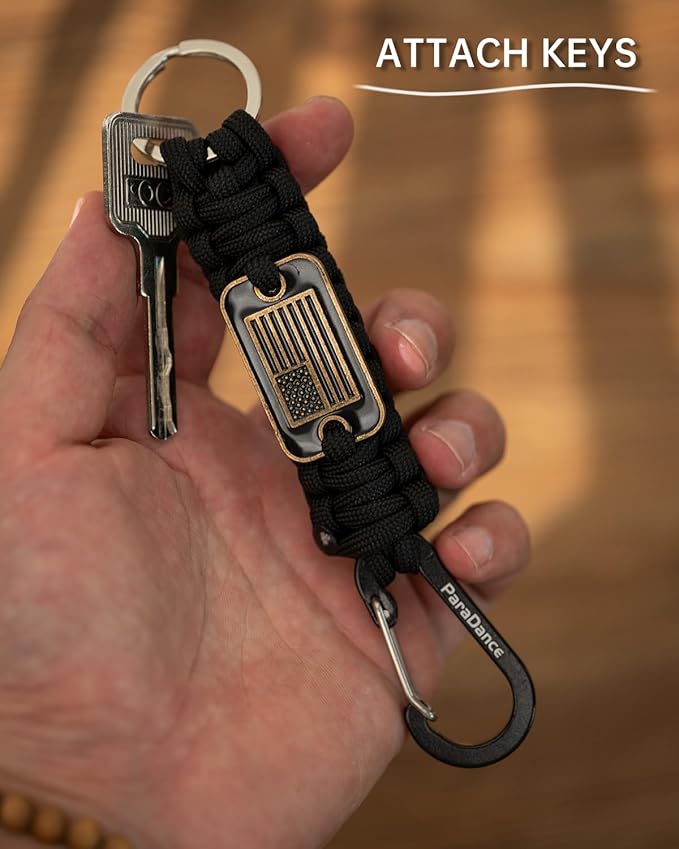 Paracord Keychain Braided Rope Key Chain w/USA Flag Carabiner Hook Clip for Men Women Keys Backpack Belt Camping