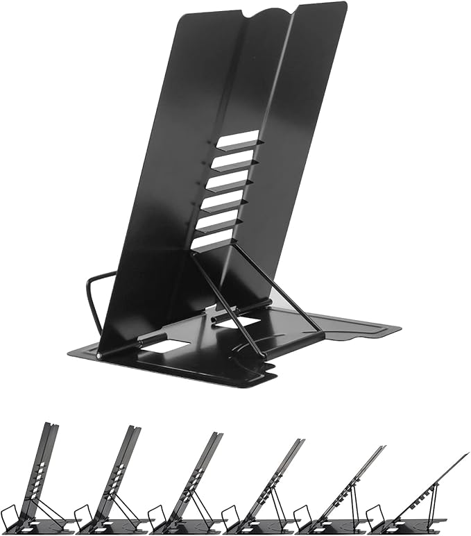 Large Desk Book Stand Metal Reading Rest Book Holder Adjustable Document Cookbook Holder Portable Bookstands for Recipes Textbooks Music Books Birthday Gift for Age 3,4,5,6,7,8,9,10+ Boys Girls(Black)
