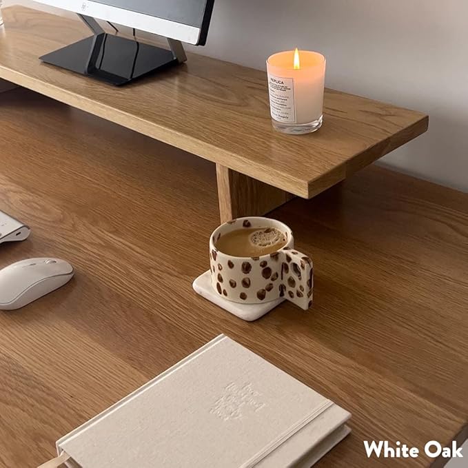Desky Minimal Monitor Stand – Ergonomic Wood Riser for Single or Dual Monitors, Desk Shelf Organizer to Elevate Screen Height – Natural Walnut Hardwood