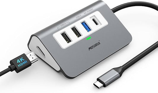 USB C Hub, 5-in-1 USB C to 4K HDMI, Hub Multiport Adapter with 100W Power Delivery, 5Gbps USB-A3.0 & 2 USB-A2.0, Aluminum, Case Type C Hub Docking Station for Laptop/Desktop/PC/MacBook/Dell/HP/Lenovo