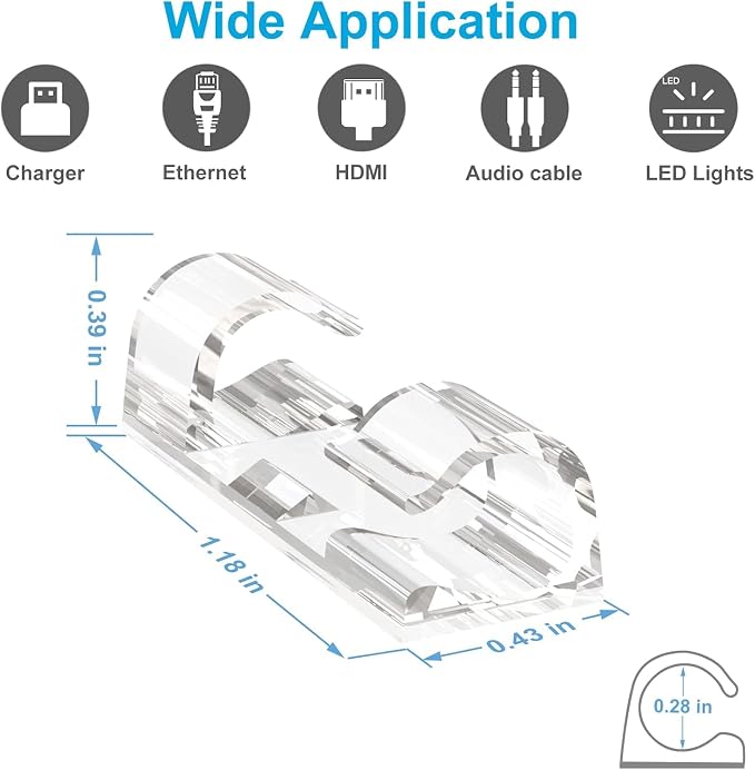 40 PCS Clear Adhesive Cable Clips, Strong Wire Holders for Cords, Durable Cable Management Clips & Cord Clips for Home Office Car Desk Wall TV PC Ethernet Cable