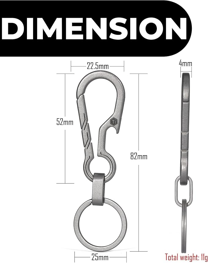 KeyUnity KM01 Titanium EDC Keychain Clip with Bottle Opener, Quick Release Carabiner Key Ring Holder for Men