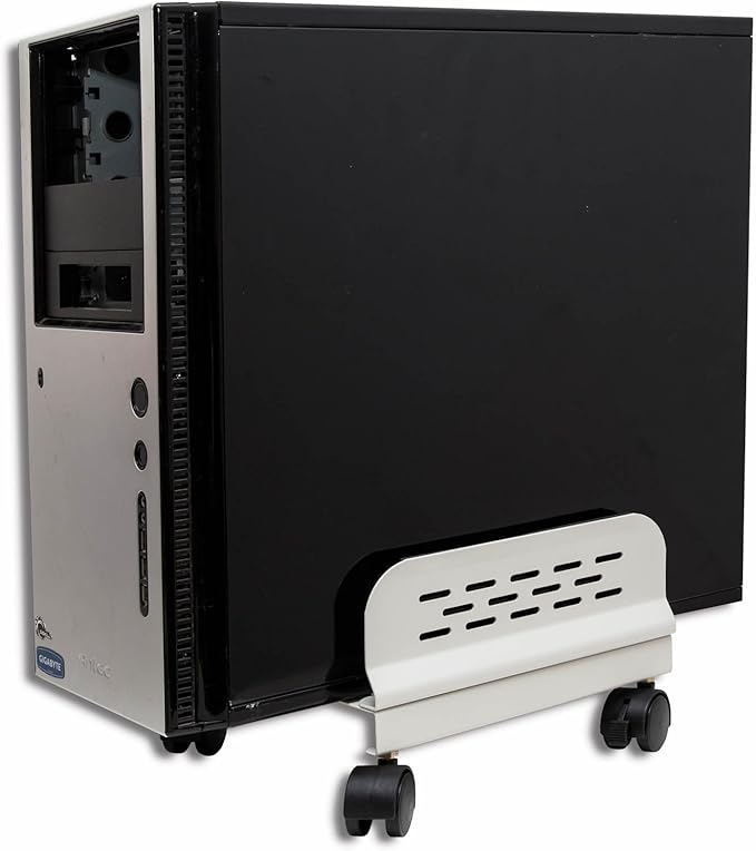 Syba Computer Tower PC Floor Stand Rolling Caster Wheels and Adjustable Width from 5 to 9 Inches SY-ACC65056, Steel White