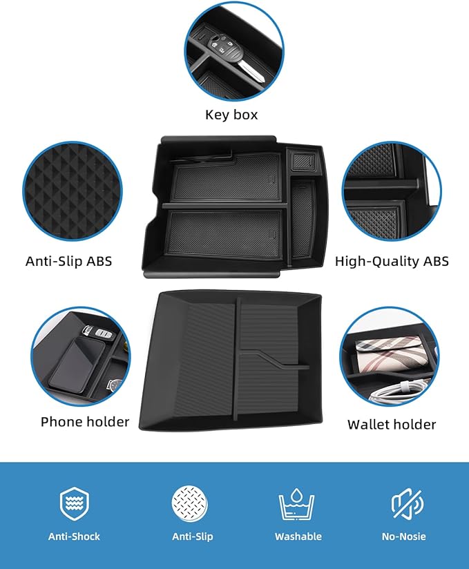 2PCS Atlas Center Console Organizer for 2025 2024 VW Atlas/Atlas Cross Sport, ABS Armrest Storage Box, Middle Console Tray Organize, Armrest Insert Container Pallet