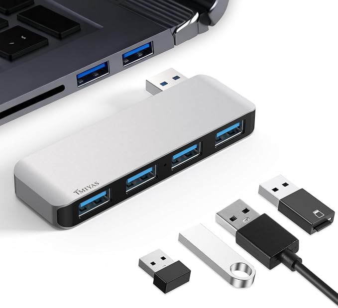 Right Side USB 3.0 Hub, 4-Port Cable-Free USB Splitter for Laptop, Direct-Plug Design, Compatible with MacBook, Laptops, Surface, Flash Drive, HDD and USB More