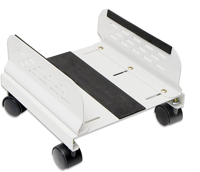 Syba Computer Tower PC Floor Stand Rolling Caster Wheels and Adjustable Width from 5 to 9 Inches SY-ACC65056, Steel White