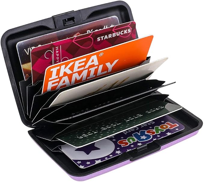 ELFISH RFID Blocking Credit Card Protector Aluminum ID Case Hard Shell Business Card Holders Metal Wallet for Men or Women (Purple)