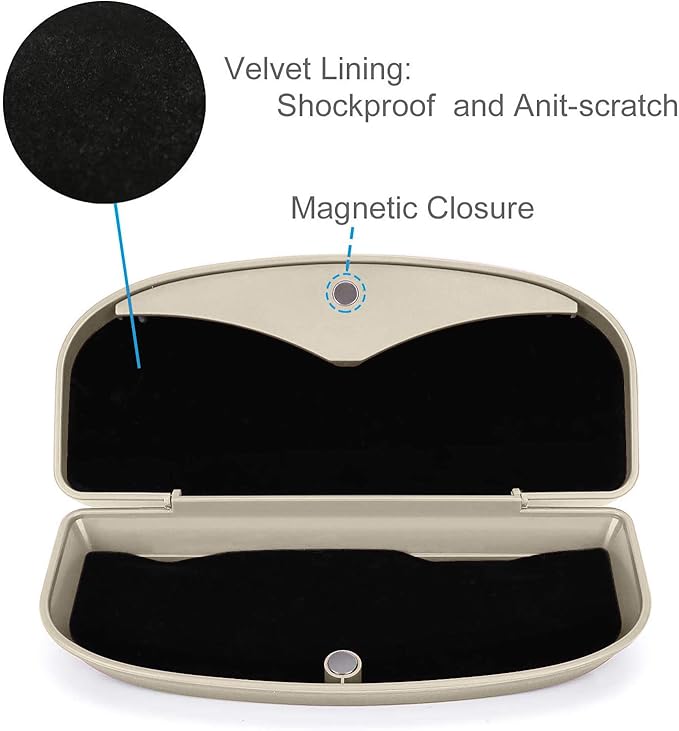 MOSISO Car Visor Sunglasses Case, Universal Automotive ABS Eyeglasses Holder Protective Box Clip Eyewear Hard Shell Storage Organizer with Magnetic Closure and Double Card Clamp, Beige