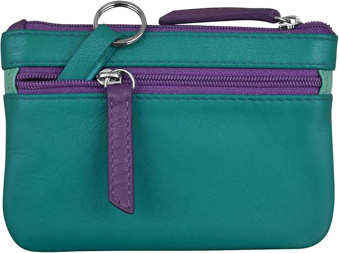 ili New York Mini Leather Coin Purse, Compact Genuine Leather Pouch with Key Ring & RFID Protection, Used for Coins, Keys and Cards, Ideal for Travel and Everyday Carry, Cool Tropics