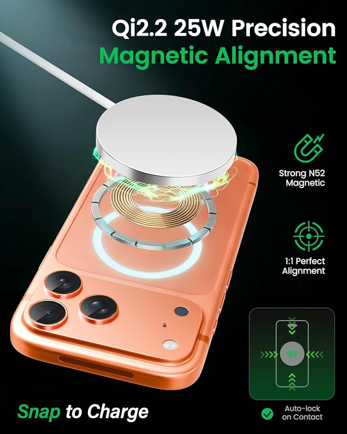 25W Magnetic Wireless Charging Pad: Qi2.2 Qi2 MagSafe Fast Charger for iPhone Air 17e 17 16 15 14 Pro Max, Samsung Galaxy S26 S25, Google Pixel 10 & AirPods, Gift Ideal for Desk Travel (White, 2 Pack)
