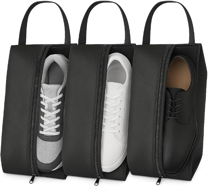 Shoe Bag for Travel Water Resistant Shoe Organizer with Transparent PVC Window, Carry Handle, Heavy-Duty Zipper, Fits Men's Size 11, for Golf, Gym, Sports & Soccer Cleats- (Pack of 3)