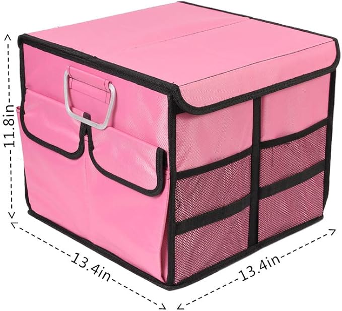 Car Trunk Organizer Collapsible Portable Multi Compartments Organizer with Non Slip Straps for SUV Truck Auto Vehicle Car Auto Minivan (Small covered, Pink)