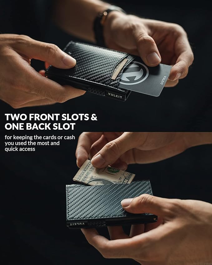 VULKIT Men's Slim Wallets Pop Up Card Holder RFID Blocking Metal Wallet Minimalist Design Holds Up to 11 Cards