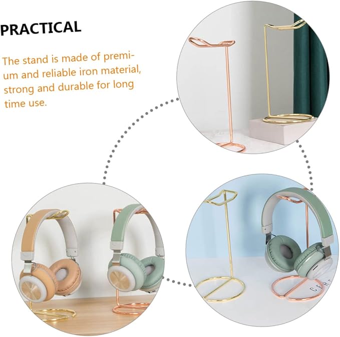 Headset Simple Headphone Stand Headband Stand Desktop Speaker Stand Desk Accessory Headset Rack Earphone Supporting Hanger Headset Frames Iron Rose Gold Headset Holders