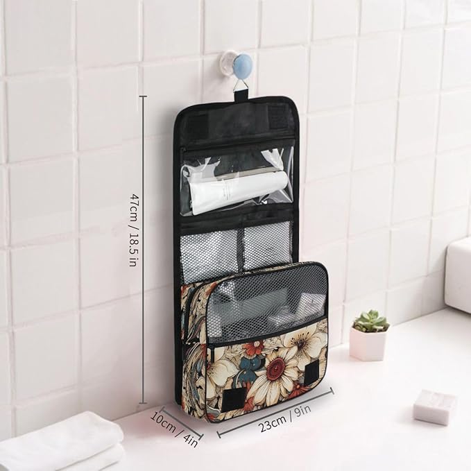 senya Hanging Travel Toiletry Bag Kit Boys Makeup Case Cosmetics Organizer for Men Women (3045 Retro Flowers)