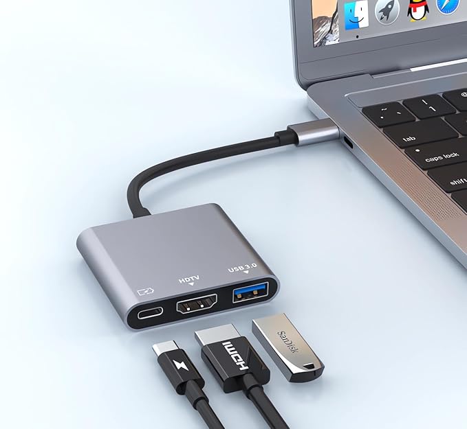 USB C Hub,USB-c Digital av Multiport Adapter with 4K HDMI Output/USB-C Fasting Charging Port&USB 3.0 Port Compatible for MacBook Pro M1/16-20 Air M1/18-20 iMac,XPS, Laptop (Grey - USB c3 in 1)