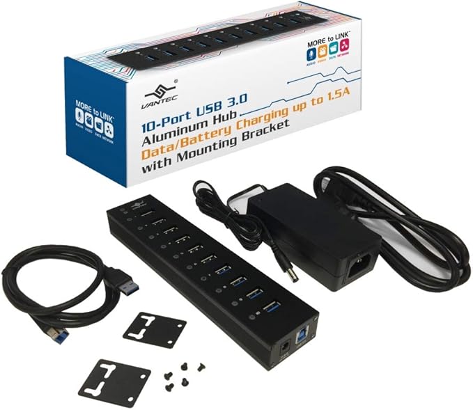 VANTEC 10-PORT USB 3.1 HUB WITH POWER ADAPTER