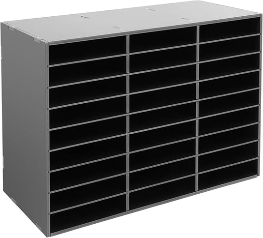 Literature Organizer 27 Slots, Compartments Mail Sorter Organizer, Adjustable Desktop File Organizer with Removable Shelves, Paper Organizer for Home Office School (Black, 27 Slots)
