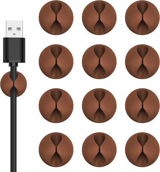 Cord Holder Cable Clips, 12PCS Coffee Adhesive Cord Organizer Charger Holder Wire Management Keeper for Nightstand, Desk, Office or Mouse
