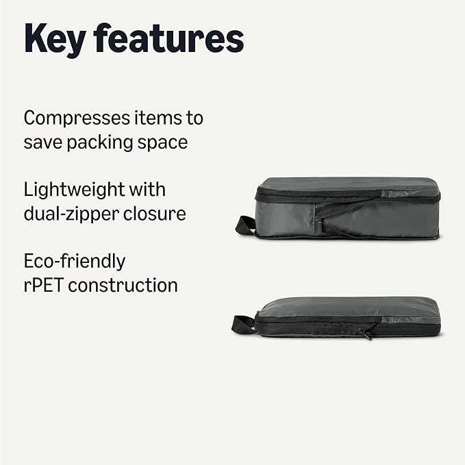 Amazon Essentials 4-Pack Ultralight Compression Packing Cubes Organizer, Grey