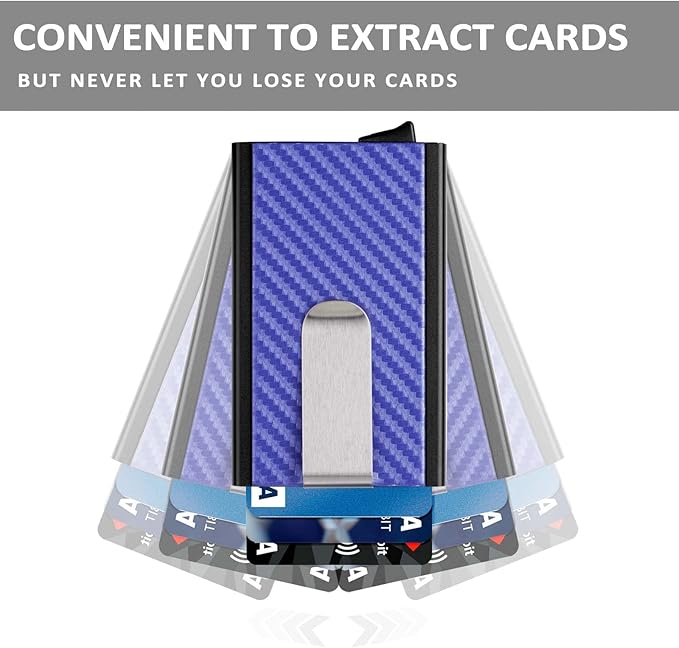 MOSIYEEF Minimalist Wallet for Men, RFID Blocking Card Wallet with Money Clip, Aluminum, Habor Blue, 6 Card Slots