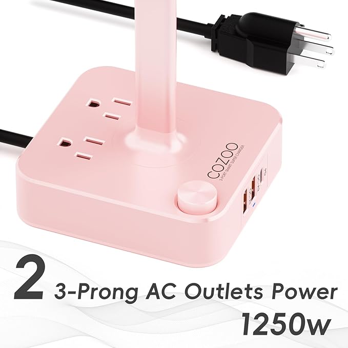Pink Headphone Stand with USB Charger, Gaming Headset Holder with 3 USB Ports & 2 AC Outlets, PD Fast Charging & QC3.0, Desk Organizer for Girls, Gifts for Her,Girlfriend,Teen, Pink Gaming Accessories